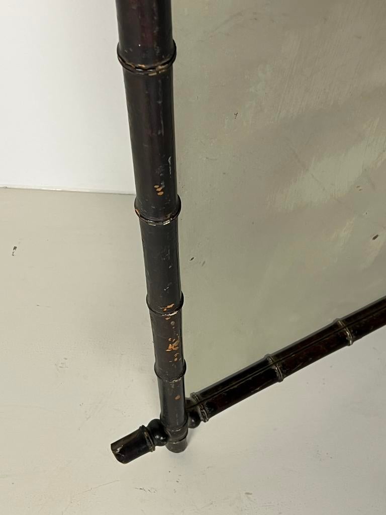 Faux Bamboo spiegel zwart Frans antiek, Antiek en Kunst, Ophalen, Rechthoekig, Minder dan 50 cm