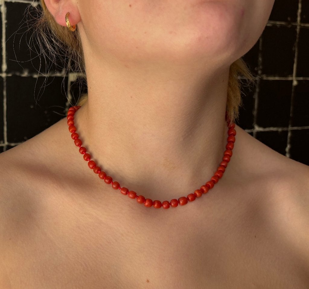 Bloedkoraal dieprode armband ketting 14k slot goud dames, Verzenden, Goud, Ketting, Met edelsteen
