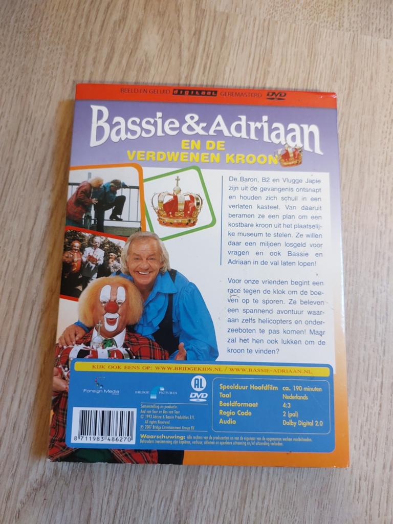 Bassie en Adriaan DVD de verdwenen kroon, Cd's en Dvd's, Ophalen of Verzenden