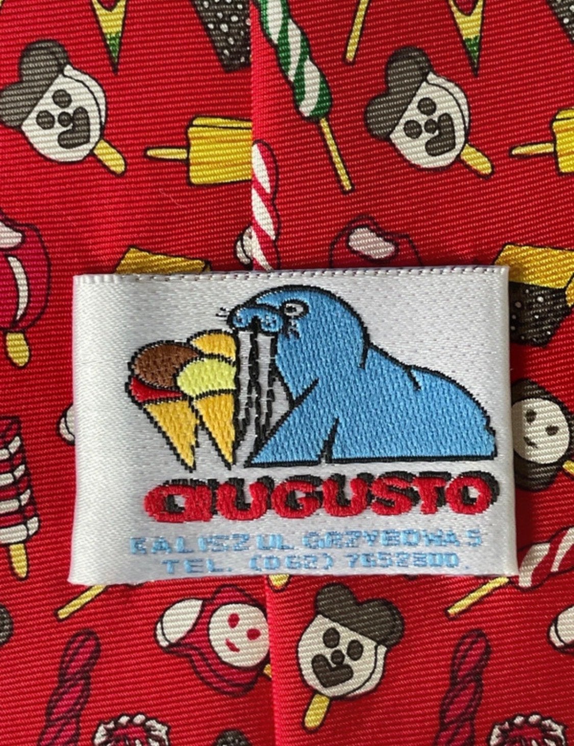 Augusto vintage Stropdas met IJspatroon, Kleding | Heren, Ophalen of Verzenden, Zo goed als nieuw, Rood, Met patroon