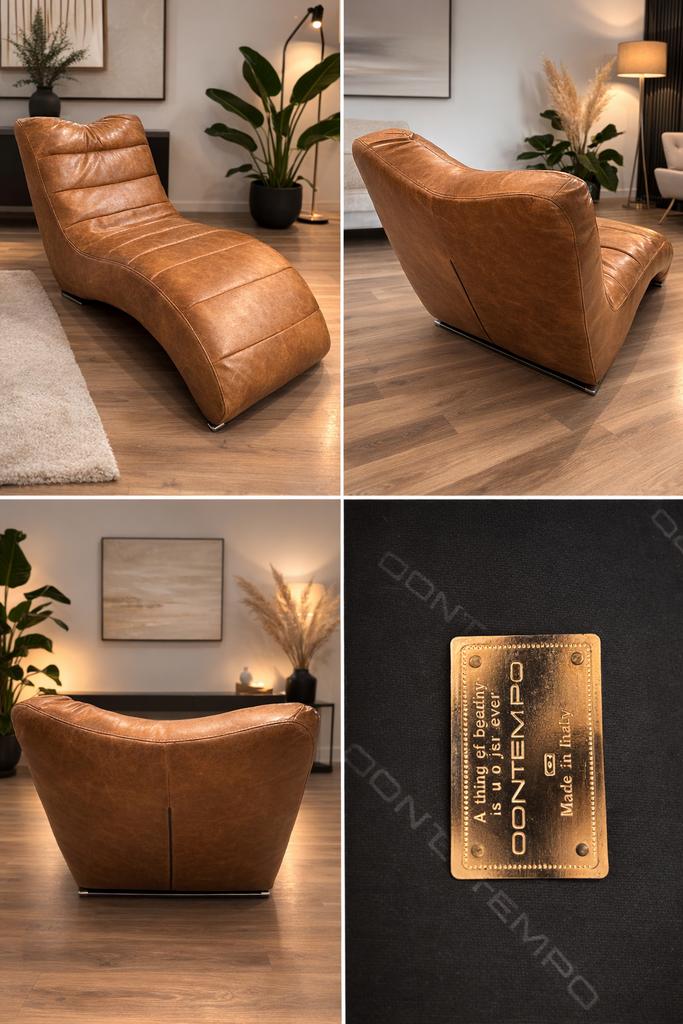 Leren chaise longue / lounge stoel – leer – Contempo, Ophalen, Eenpersoons, Leer, Casual lounge