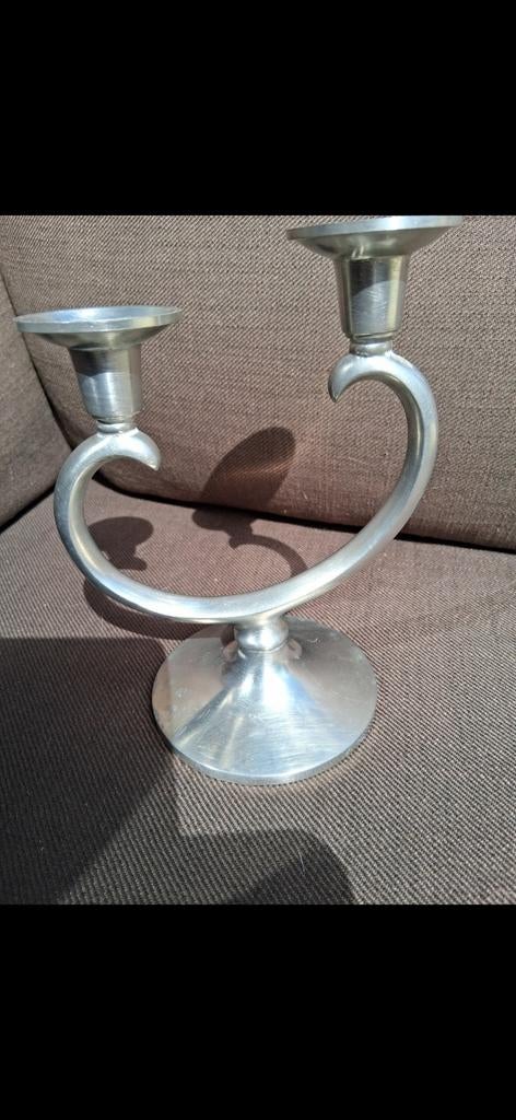 Metawa Holland Real Pewter Kandelaar - Dubbele Kaarsenhouder, Ophalen of Verzenden