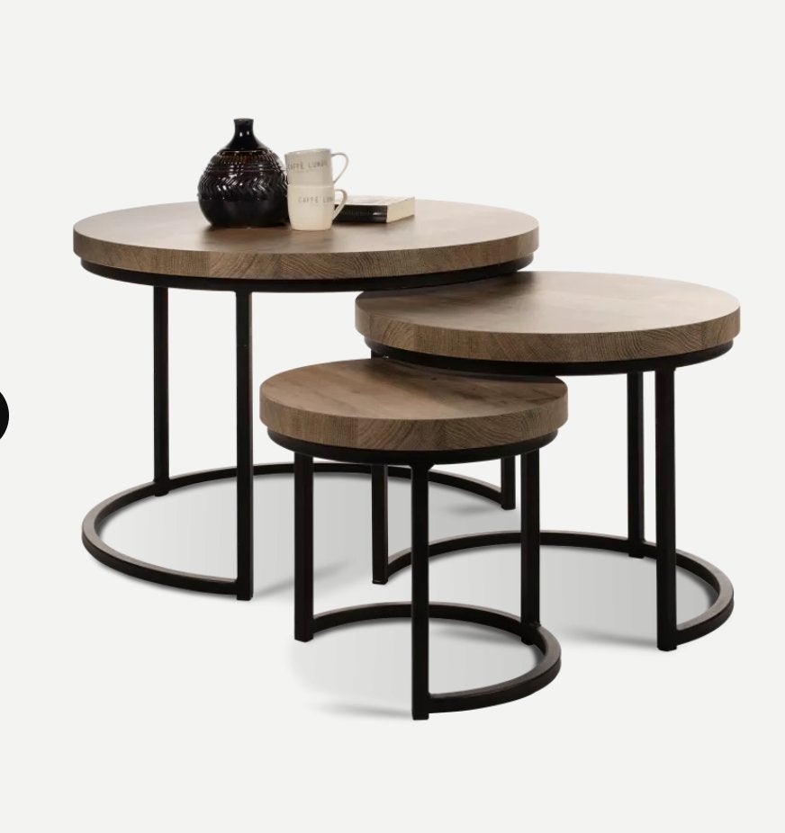 Bijzettafels (set van 3-zwart) Hugo - Lamulux Mokka (NIEUW!), Ophalen, 50 – 75, 50 tot 100 cm, Rond