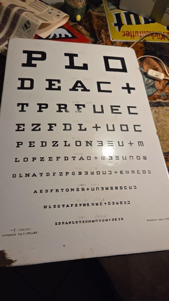 Emaille bord oogarts snellen optotype opticien, Verzamelen, Ophalen of Verzenden, Gebruikt, Reclamebord