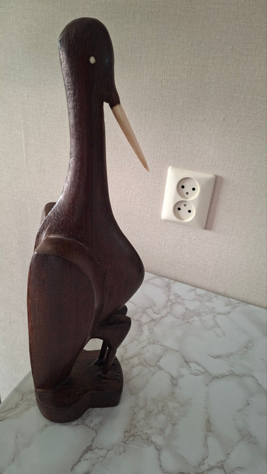 Houten kraanvogel beeld - 40 cm hoog, Ophalen of Verzenden, Handgemaakt, 20 - 50 cm, Beeld