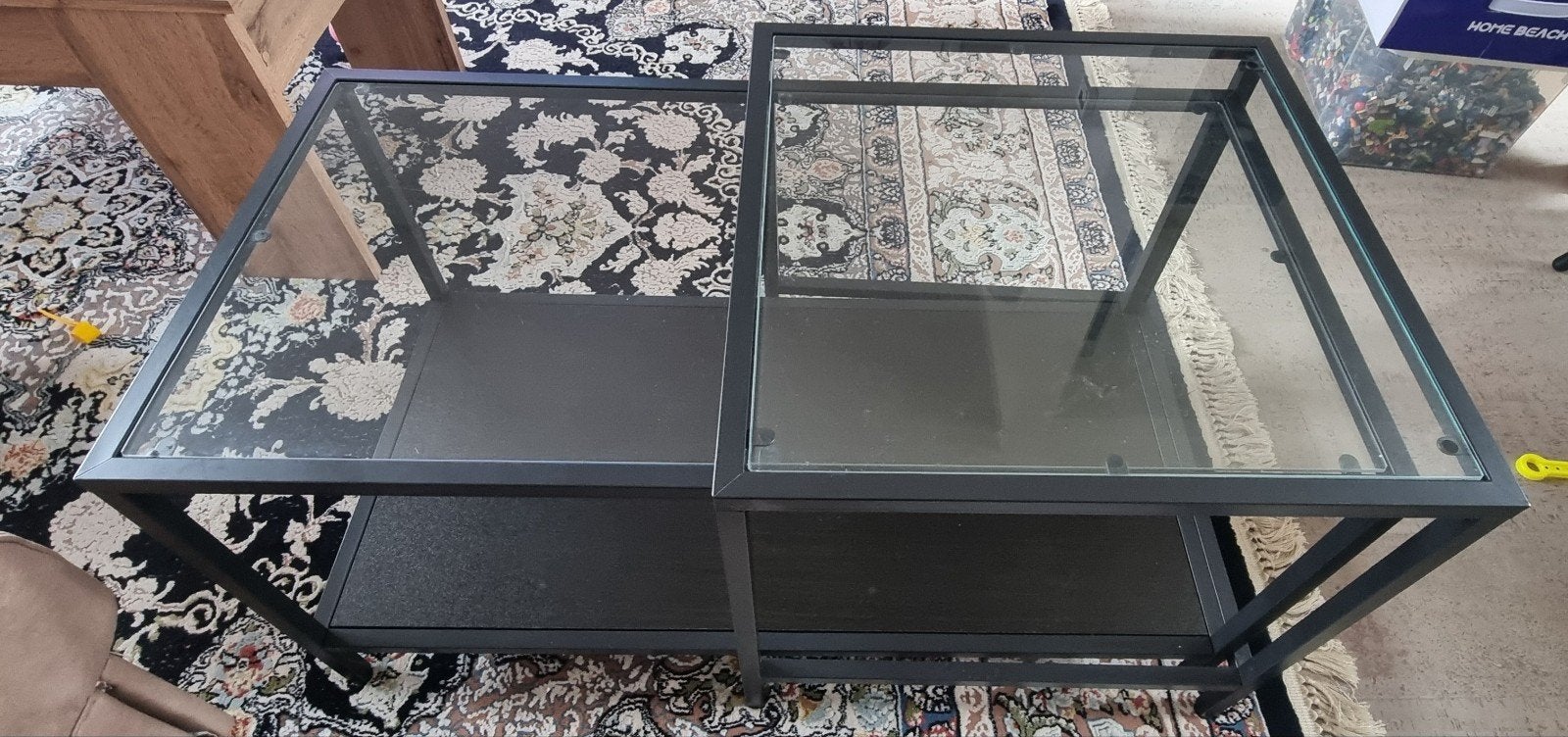 IKEA Vittsjö bijzettafel set, zwartbruin/glas, Gebruikt, Modern, Industrieel, Glas, 75 cm of meer