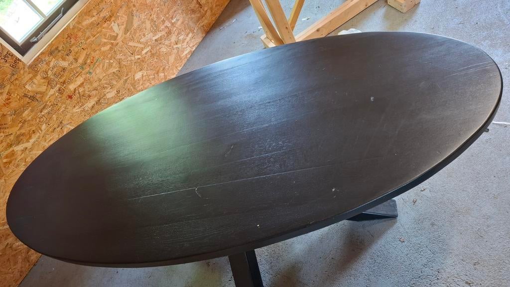 Ovale eettafel zwart met spinpoot, Overige houtsoorten, Gebruikt, Modern, Industrieel, 200 cm of meer