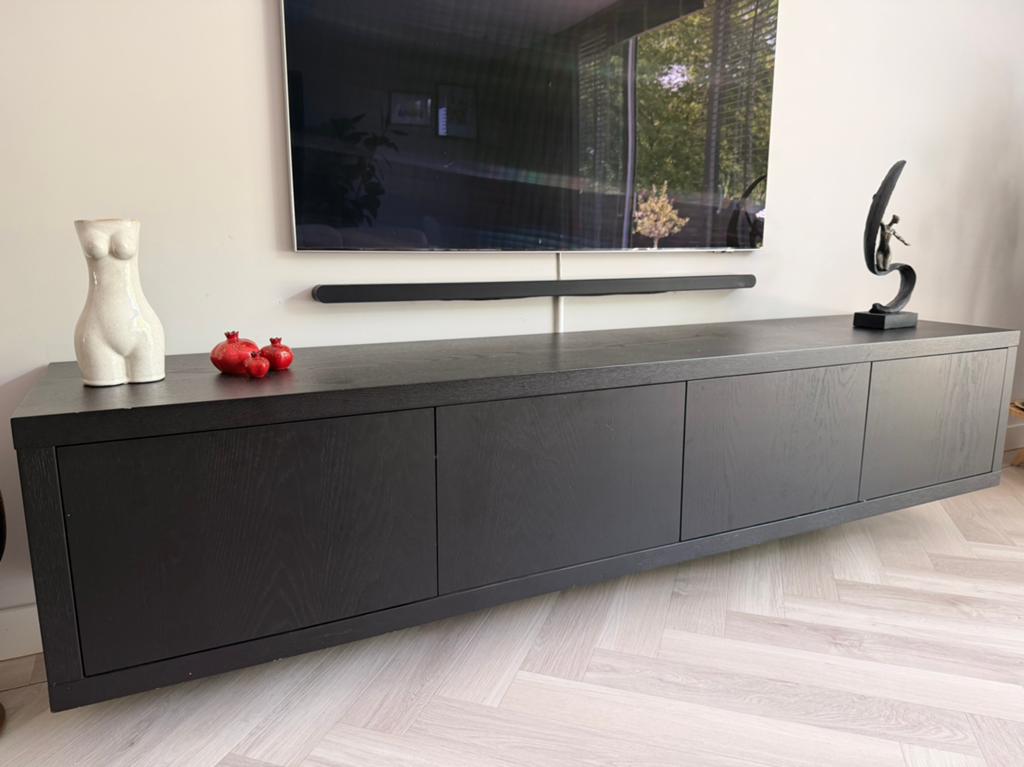 Zwarte eiken tv meubel Barcelona, Ophalen, Zo goed als nieuw, 200 cm of meer, Minder dan 100 cm
