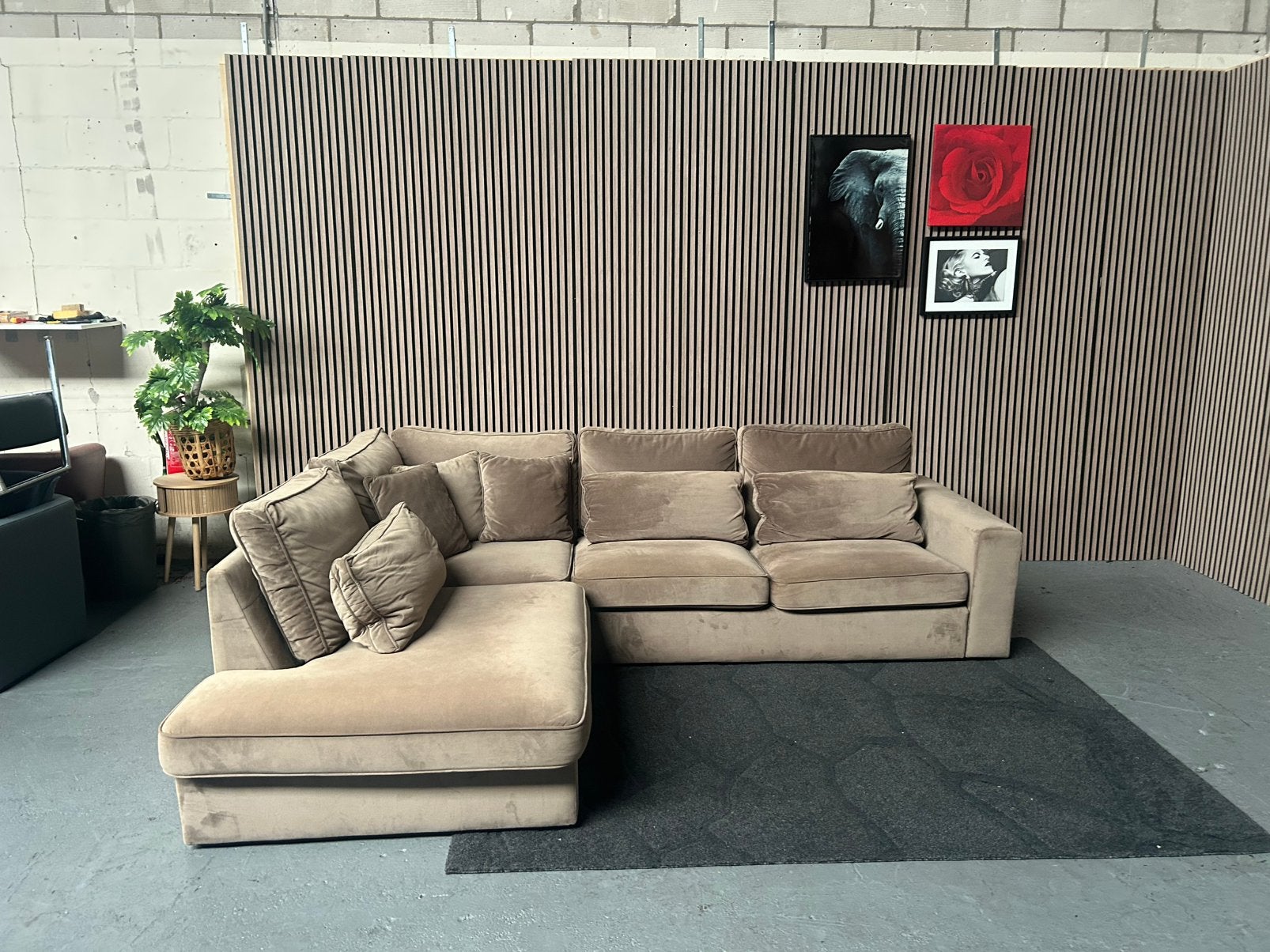 GRATIS LEVERING Velvet Hoekbank Beige 284X225 GEREINIGD