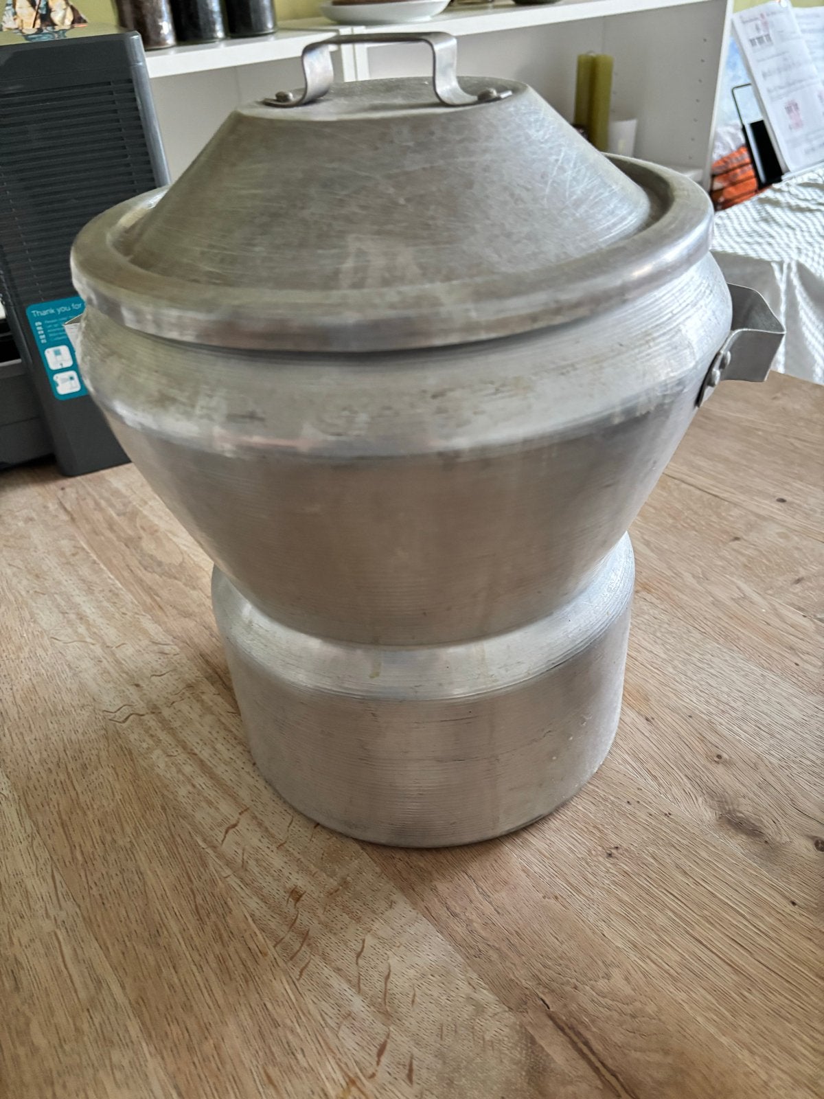 Vintage aluminium rijststomer / rijstpan, Ophalen, Zilver, Metaal, Overige merken