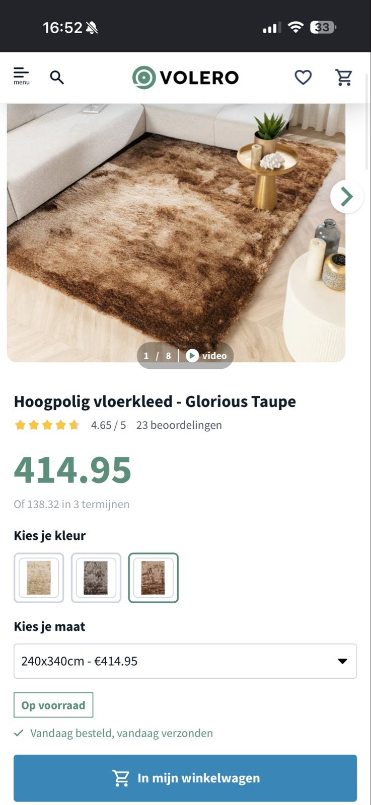 Hoogpolig vloerkleed 240x340 cm - Zo goed als nieuw, Ophalen, Bruin, Zo goed als nieuw, 200 cm of meer