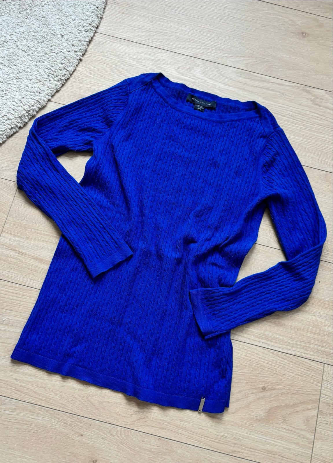 Tommy Hilfiger kabeltrui in kobaltblauw, Ophalen of Verzenden, Zo goed als nieuw, Maat 38/40 (M), Blauw