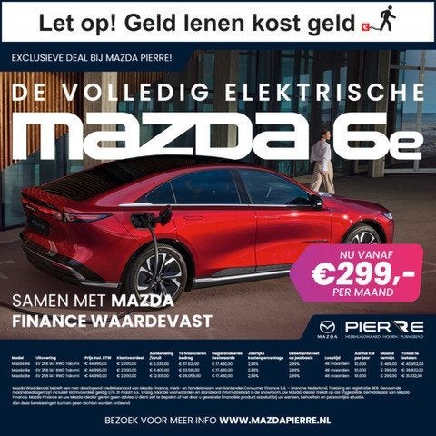 Mazda 6e Takumi Business Edition 68.8 kWh | ZWART LEDER | NA, Automaat, Achterwielaandrijving, Zwart, 1928 kg