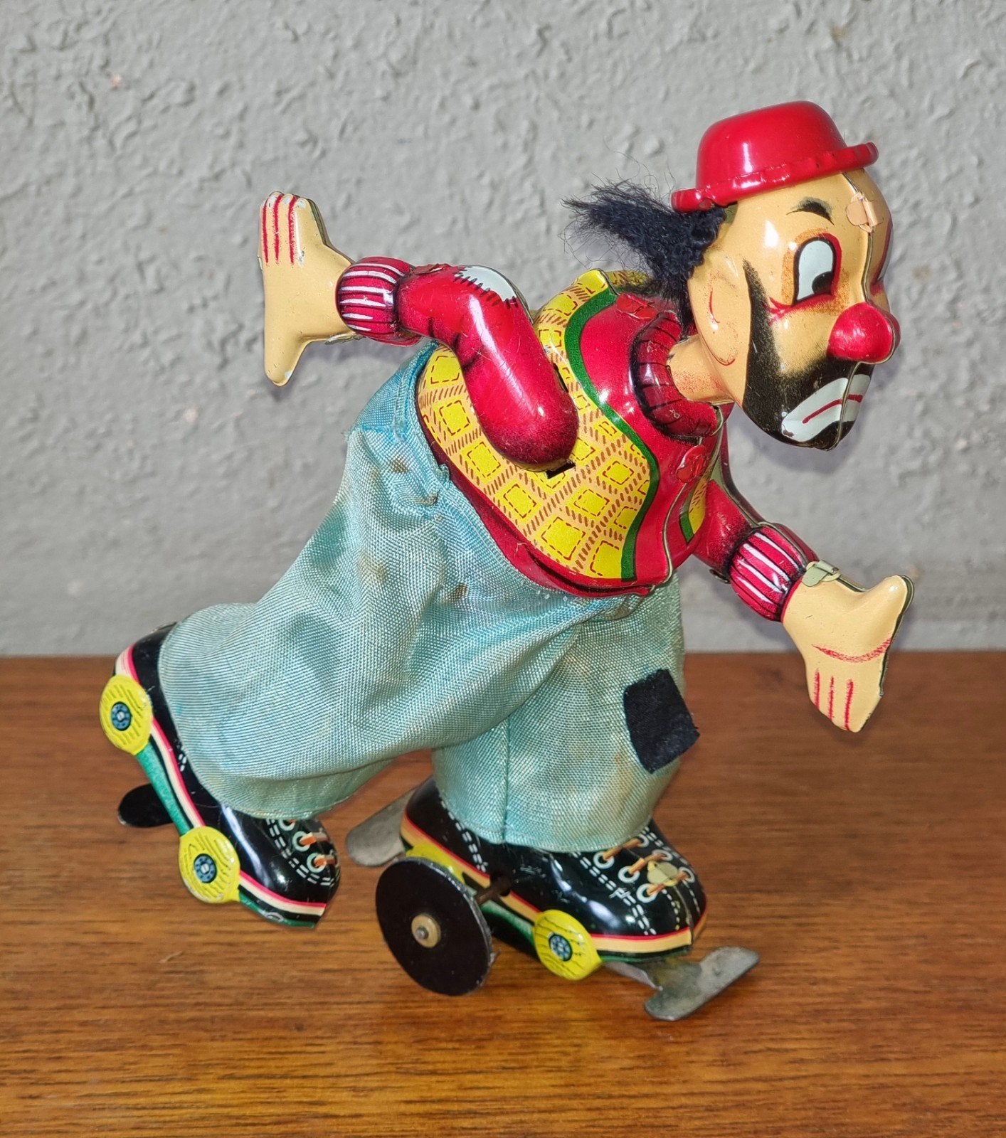 Blikken Mechanical Clown on roller skate TPS JAPAN 1954, Antiek en Kunst, Antiek | Speelgoed, Ophalen of Verzenden