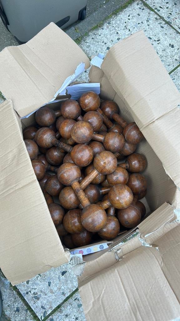 Antieke dumbells hout decoratie, Ophalen of Verzenden