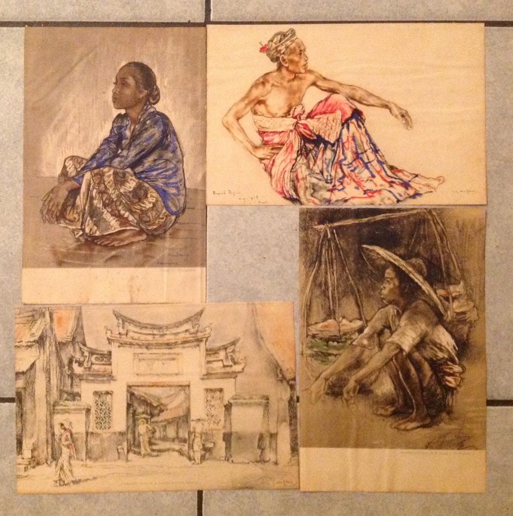 W.G. Hofker 4 litho’s Ned.Indië - Soemina, Bapak Defoer e.a., Antiek en Kunst, Antiek | Schoolplaten, Ophalen of Verzenden, Geschiedenis