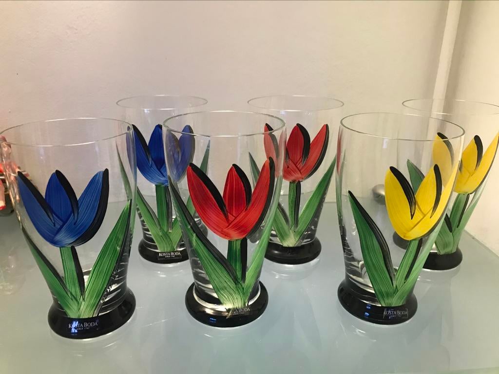 Zes Kosta Boda Tulipa waterglazen, Ophalen