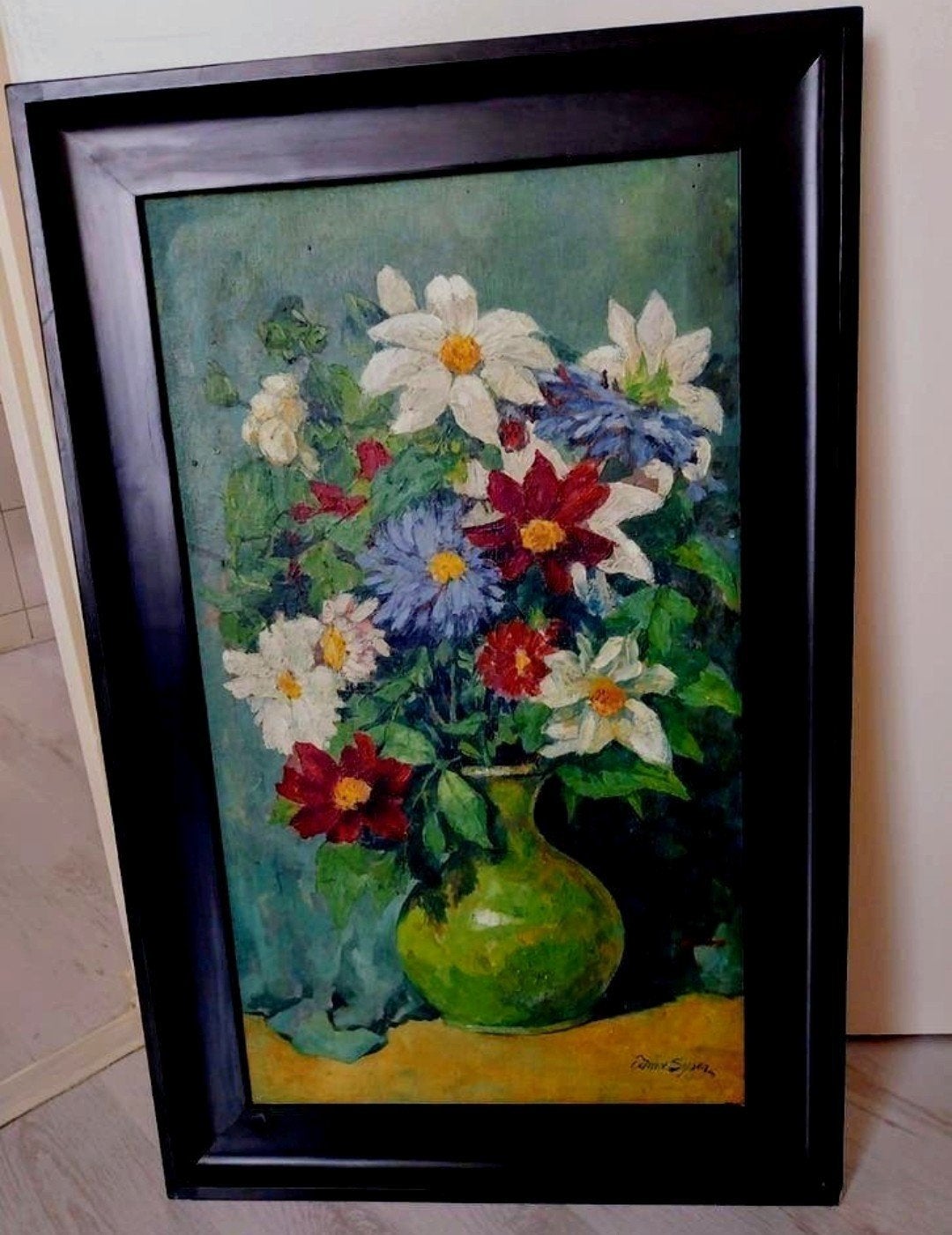 Bloemenstilleven in vaas, gesigneerd Edm. v. Sysen, Doek, Realistisch, Gesigneerd, Olieverf