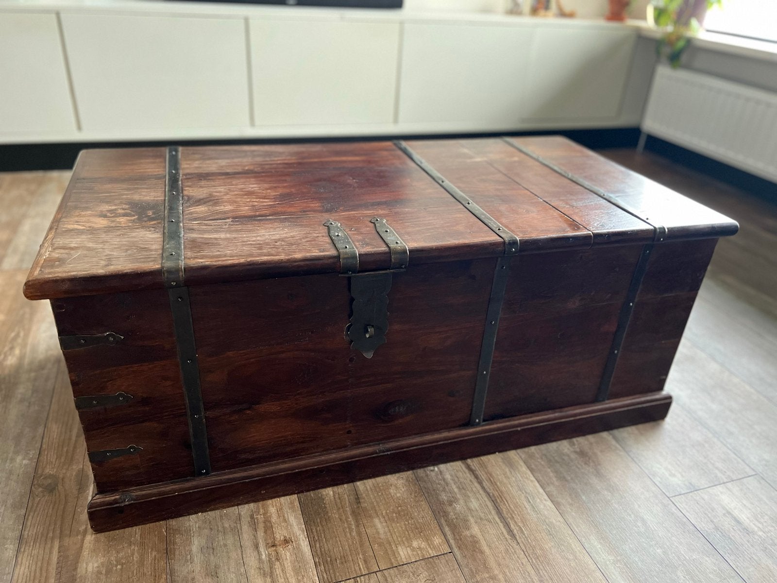 Antieke houten wijnkist met extra opbergruimte, Ophalen, Gebruikt, 100 tot 150 cm, 50 tot 100 cm