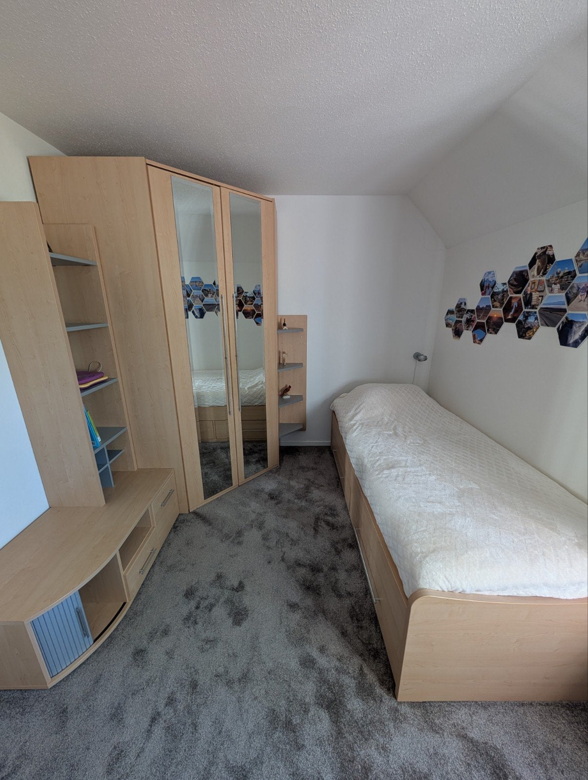 Complete tienerkamer: bed met lades, hoekkast, bureau, Ophalen, 90 cm, Eenpersoons, Zo goed als nieuw