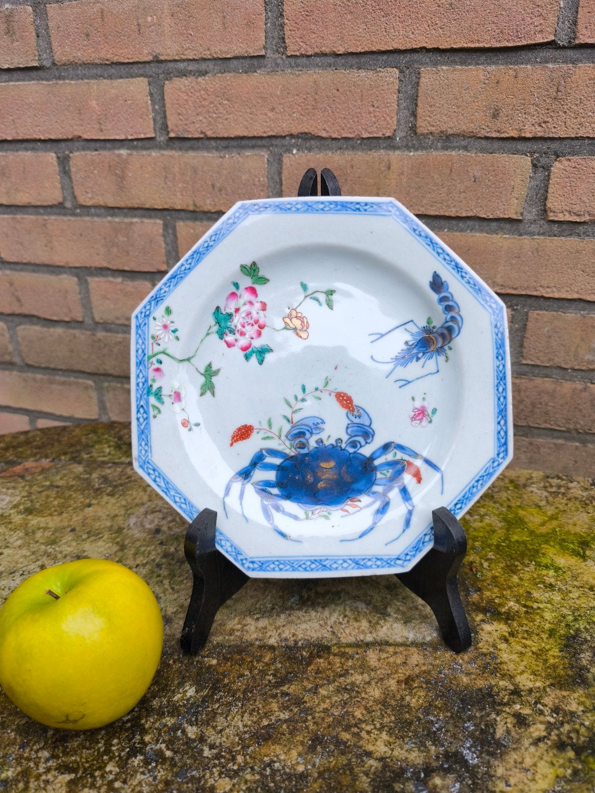 Zeldzaam Chinees Famille Rose Octagonaal Bord Krab Garnaal, Antiek en Kunst, Ophalen of Verzenden