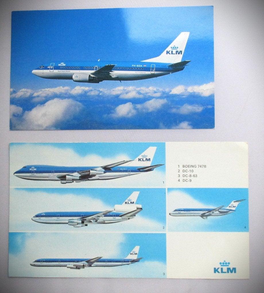 KLM~DC-9~DC-8-63~DC-10~Boeing 747B + Boeing 737~Kaart~, Verzamelen, Luchtvaart en Vliegtuigspotten, Zo goed als nieuw, Kaart, Foto of Prent