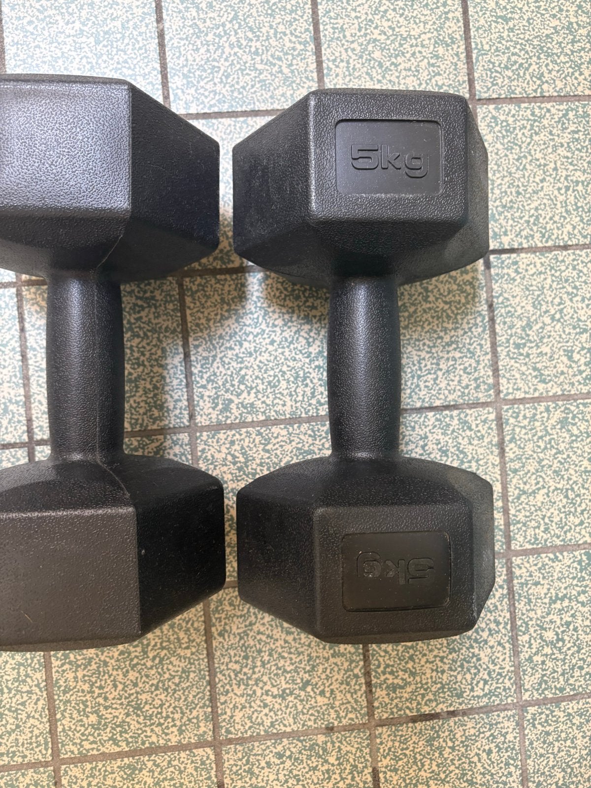 2 zwarte dumbells 5kg per stuk, Ophalen, Gebruikt, Armen, Dumbbell