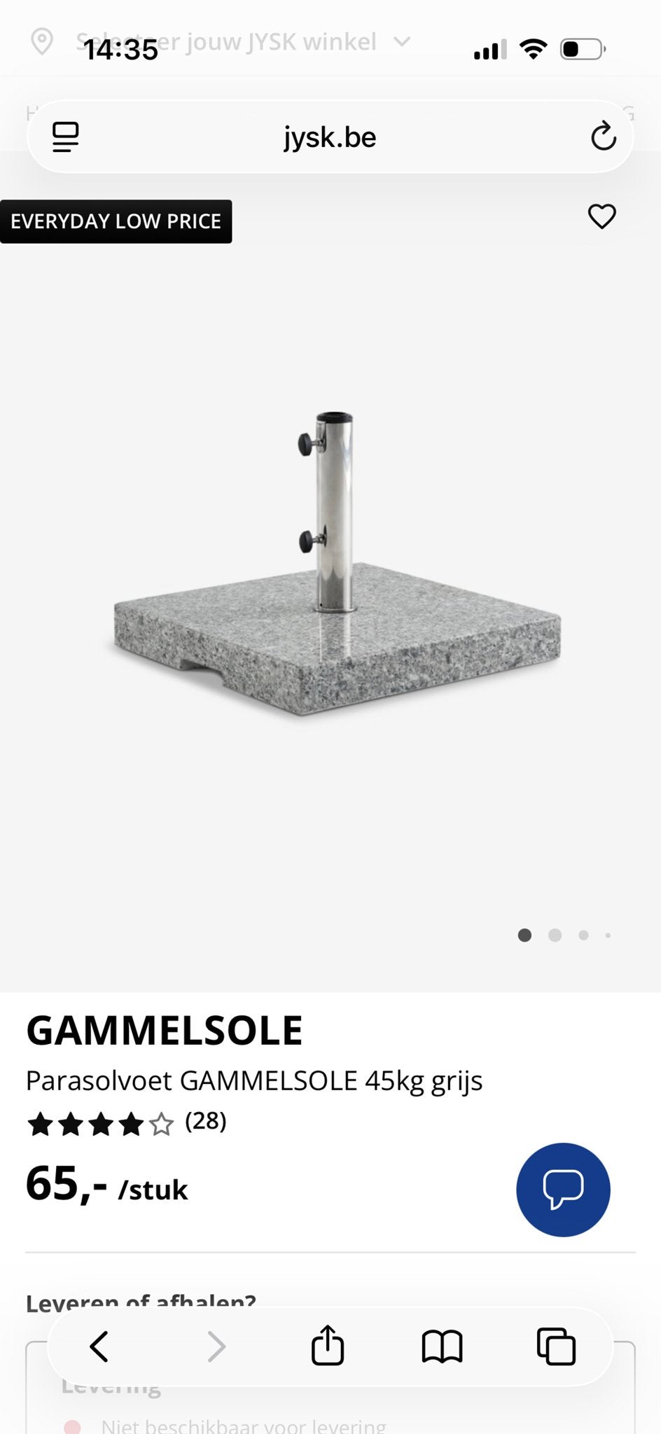 Nieuwe Parasolvoet GAMMELSOLE 45kg grijs, Tuin en Terras, Parasols, Ophalen, Nieuw, Minder dan 1 meter, Parasolvoet