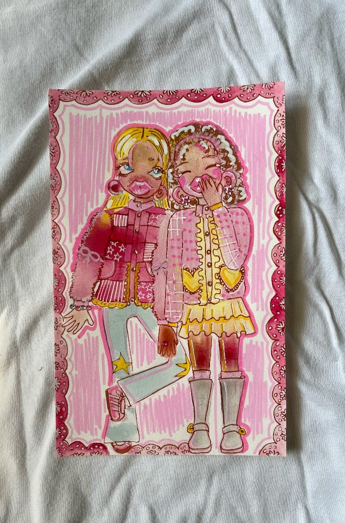 originele illustratie kunstwerk "Jassenbesties" , 2025, Antiek en Kunst, Ophalen of Verzenden, Tekening, Gemengde techniek, Handgemaakt