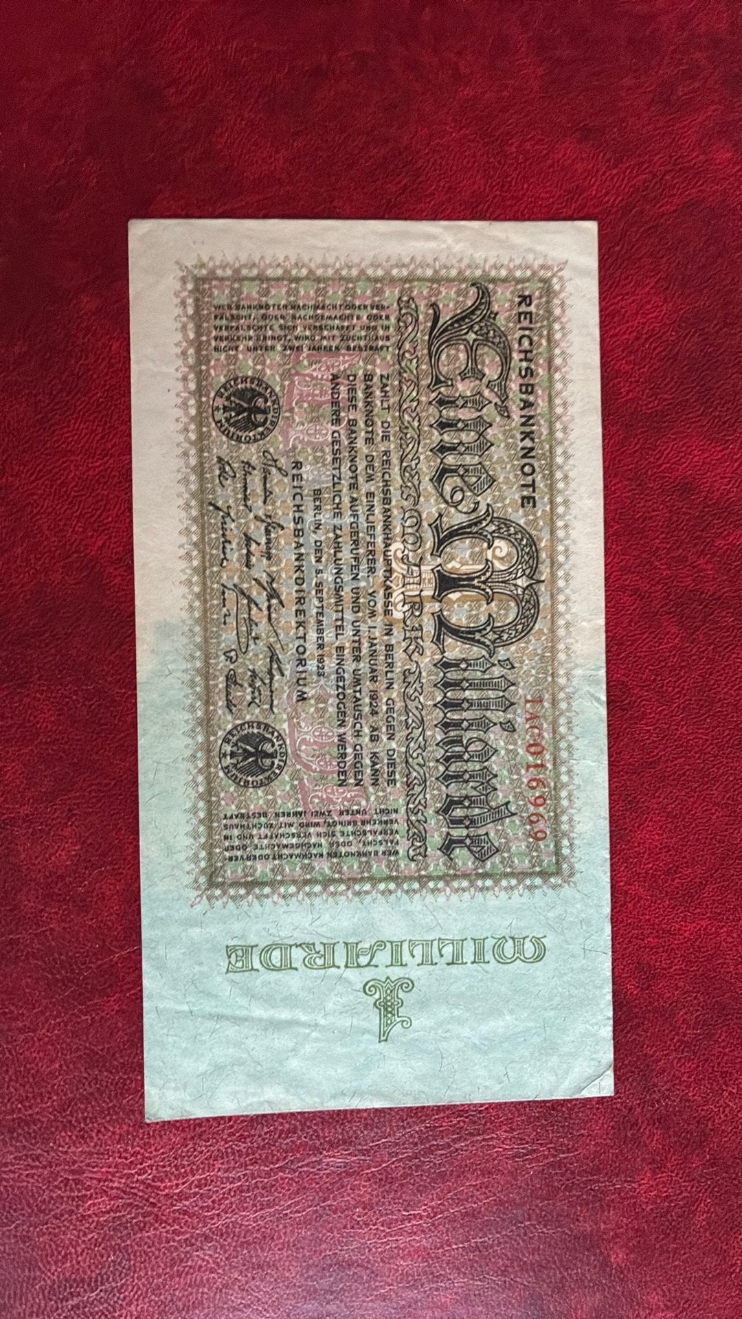 Duitsland 5 milliard mark 5-9-1923 AU, Postzegels en Munten, Ophalen of Verzenden, Duitsland