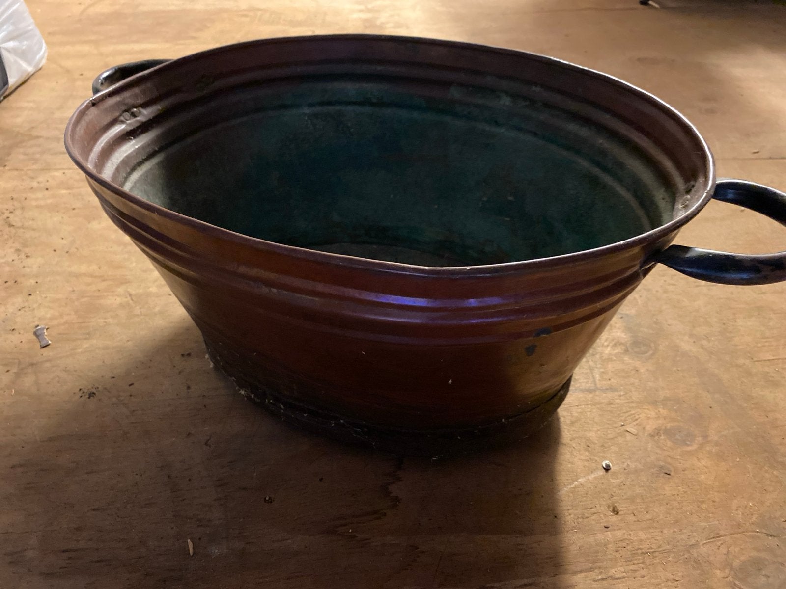 Vintage koperen teil met handvatten, Antiek en Kunst, Ophalen
