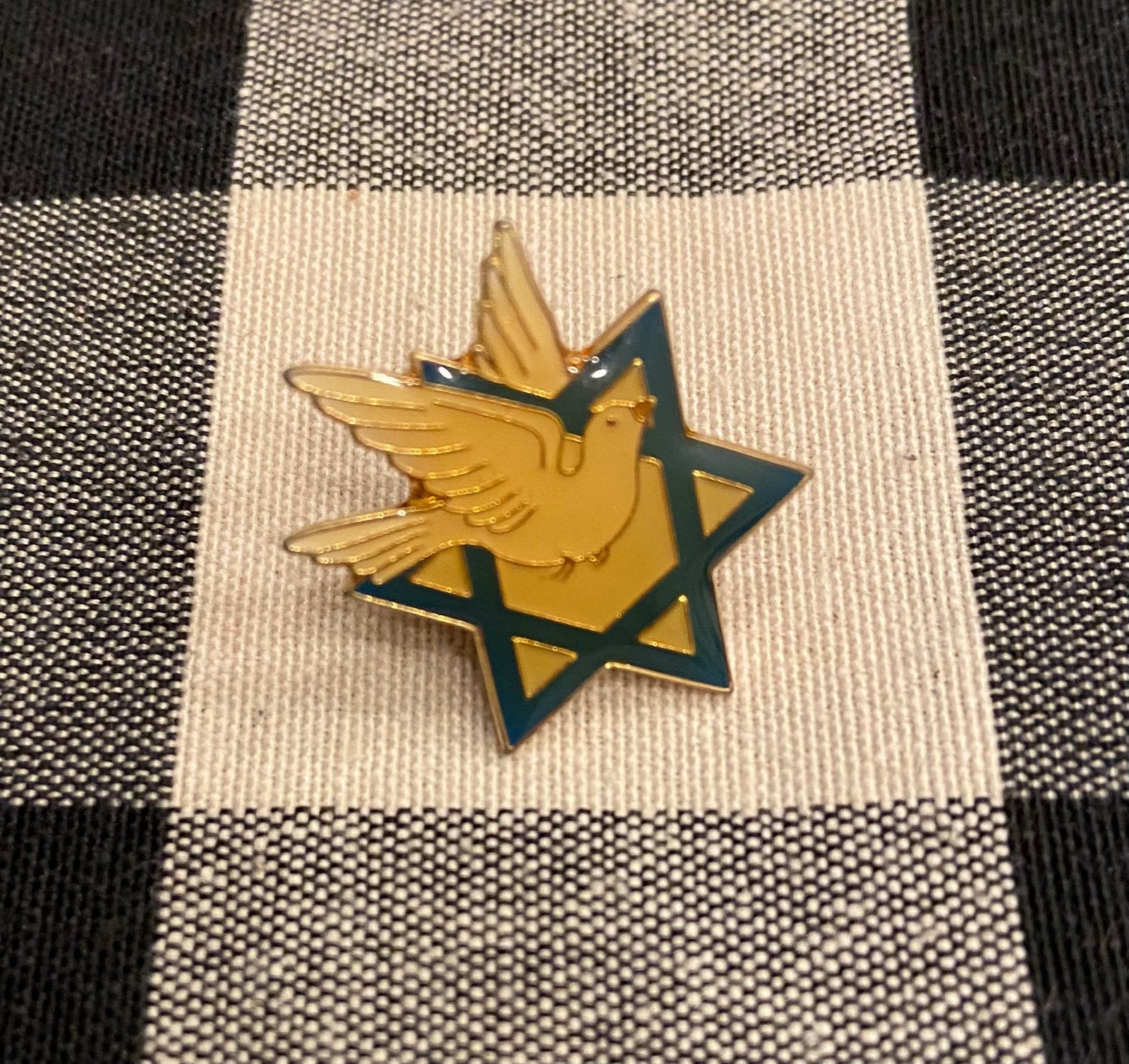 Vintage emaille pin davidster met duif, Ophalen of Verzenden, Zo goed als nieuw, Transport