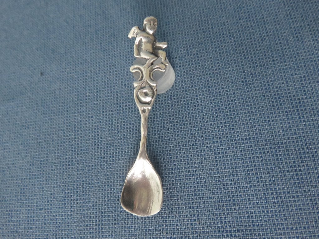 Antiek geboorte lepeltje met engeltje in zilver - ca. 1900, Antiek en Kunst, Ophalen of Verzenden, Zilver
