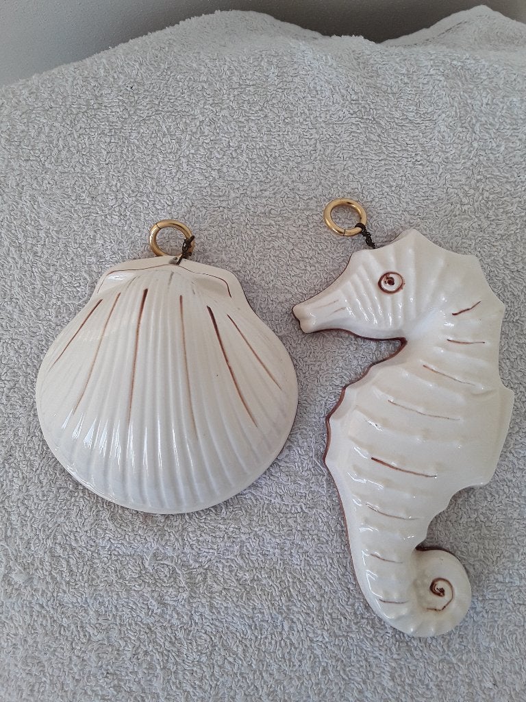 Schelp en  Zeepaardje wanddecoratie, Vintage, Decoratieobject, Steen/keramiek, Ophalen of Verzenden