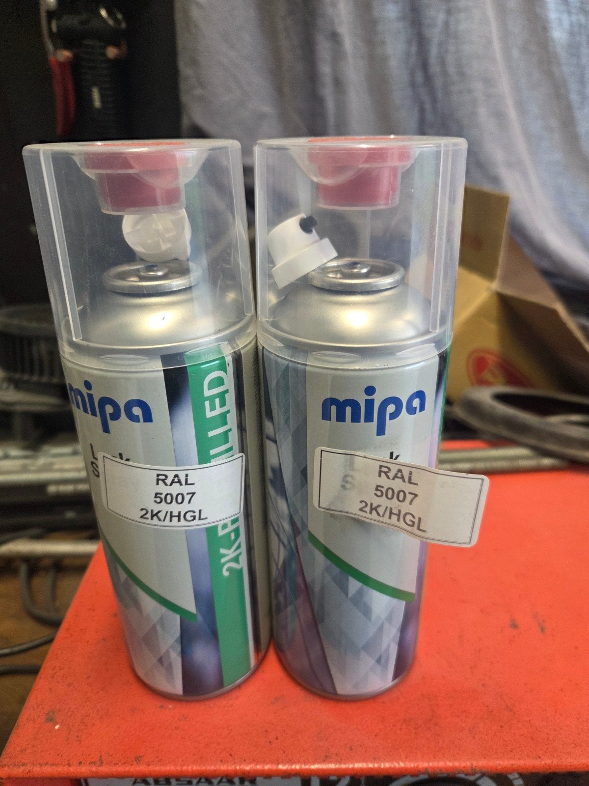 2x Mipa RAL 5007 2K Hoogglans Spuitbus, Blauw, Nieuw, Ophalen of Verzenden, Lak