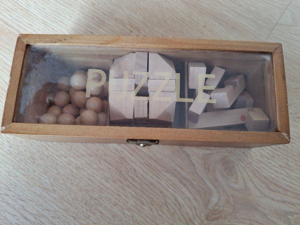 Houten puzzels in een glazen kistje., Ophalen of Verzenden, Minder dan 500 stukjes, Nieuw
