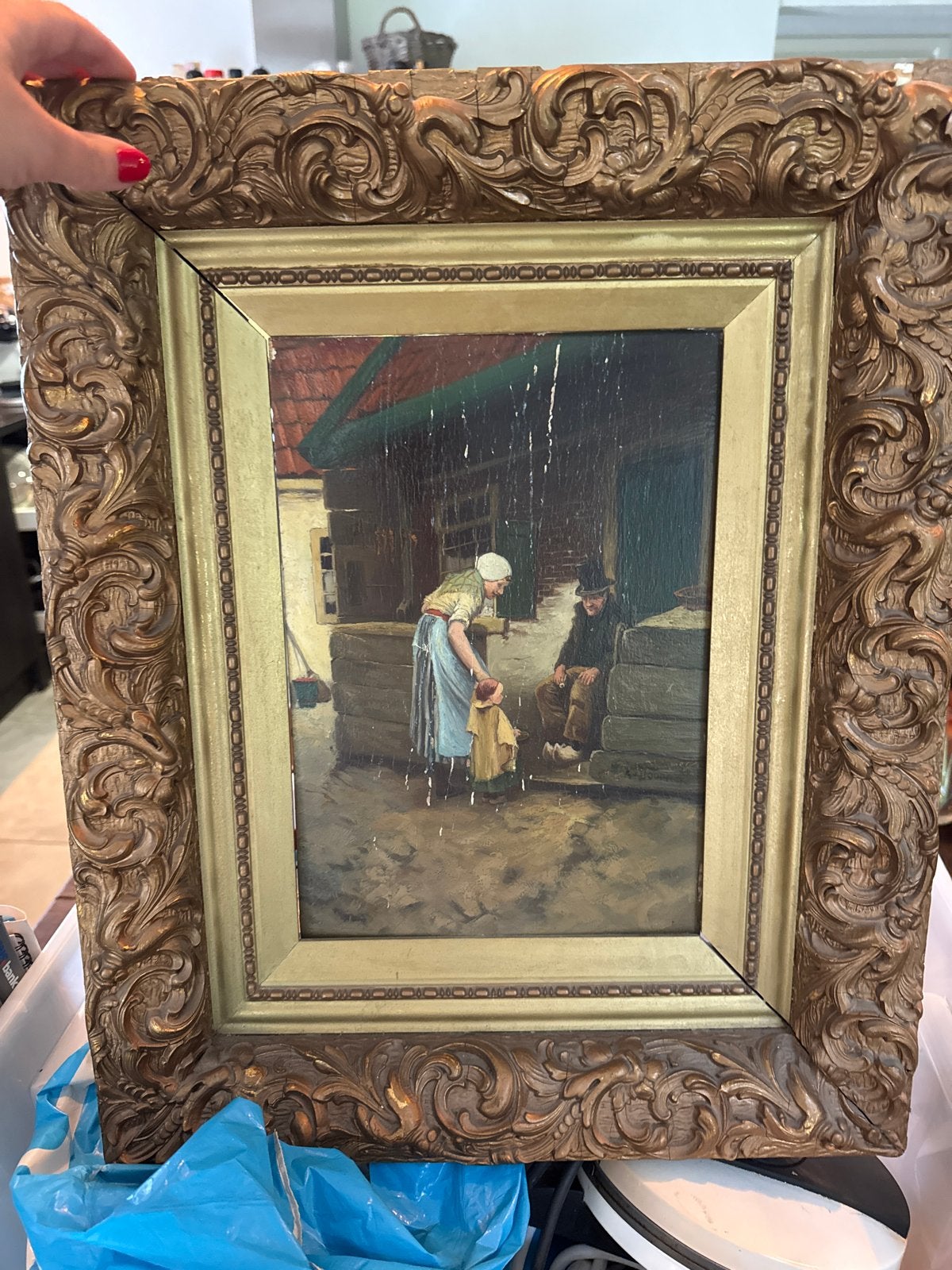 Oud Hollands Tafereel Schilderij - Gesigneerd A.J. Ooms, Ophalen of Verzenden