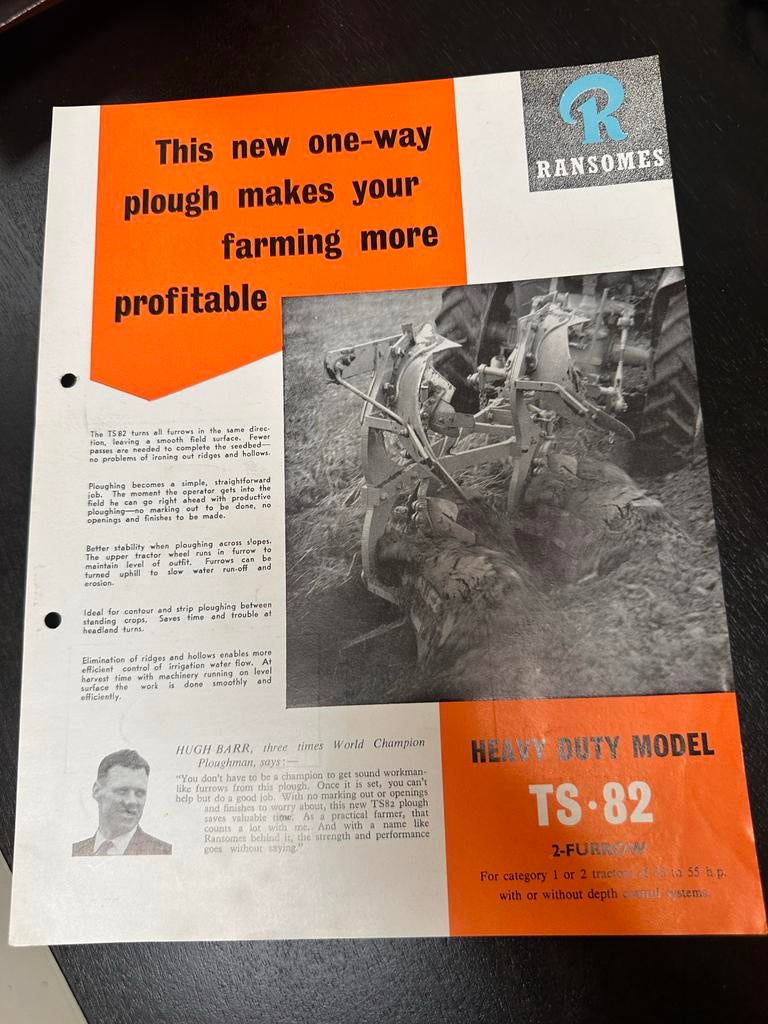 Ransomes TS-82 Ploeg Folder Jaren '60 - Landbouw Historie, Ophalen of Verzenden, Zo goed als nieuw, Overige typen