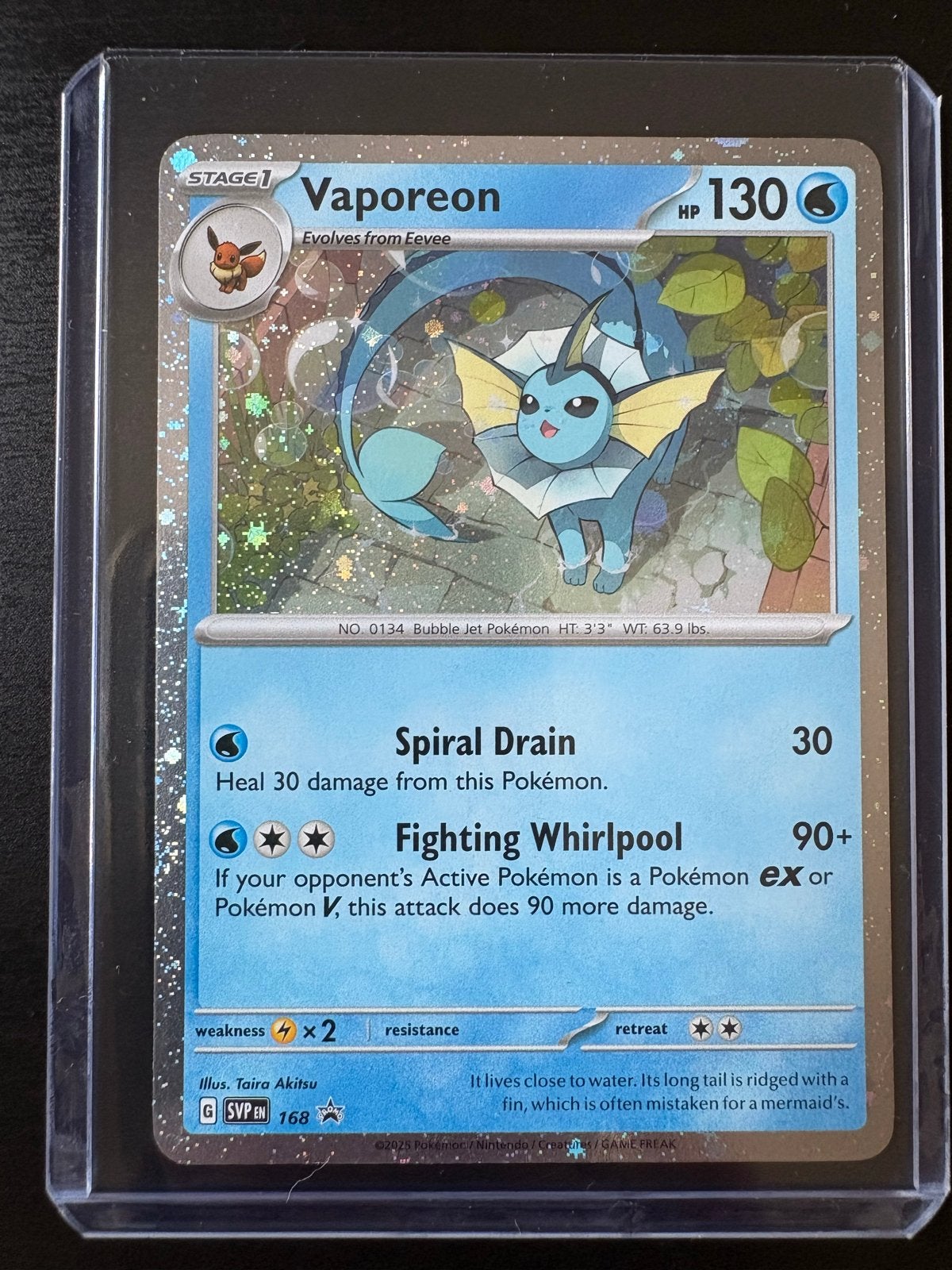 Pokémon Kaart Vaporeon SWSH168 Promo Holo, Ophalen of Verzenden, Zo goed als nieuw, Losse kaart, Foil