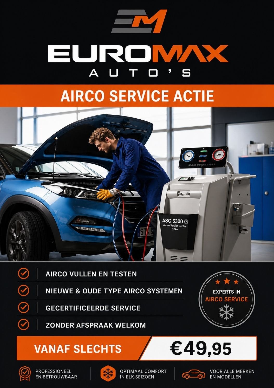 Airco service "VANAF"€49.95 zonder afspraak! 1234yf R134a, Ophalen