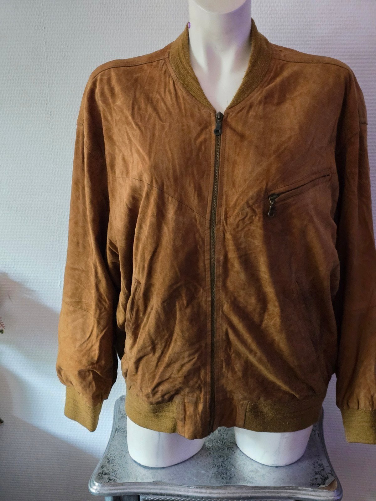 R&D Vintage suède bomberjack - Classic - Maat S, Bruin, Classic, Ophalen of Verzenden, Maat 36 (S)