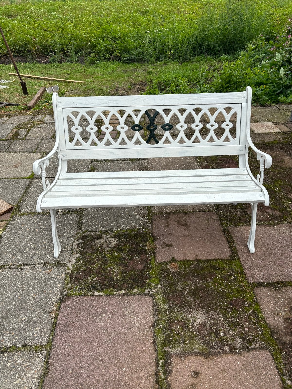 Tuinbank gietijzer met hout oud, Ophalen, Gebruikt, Metaal