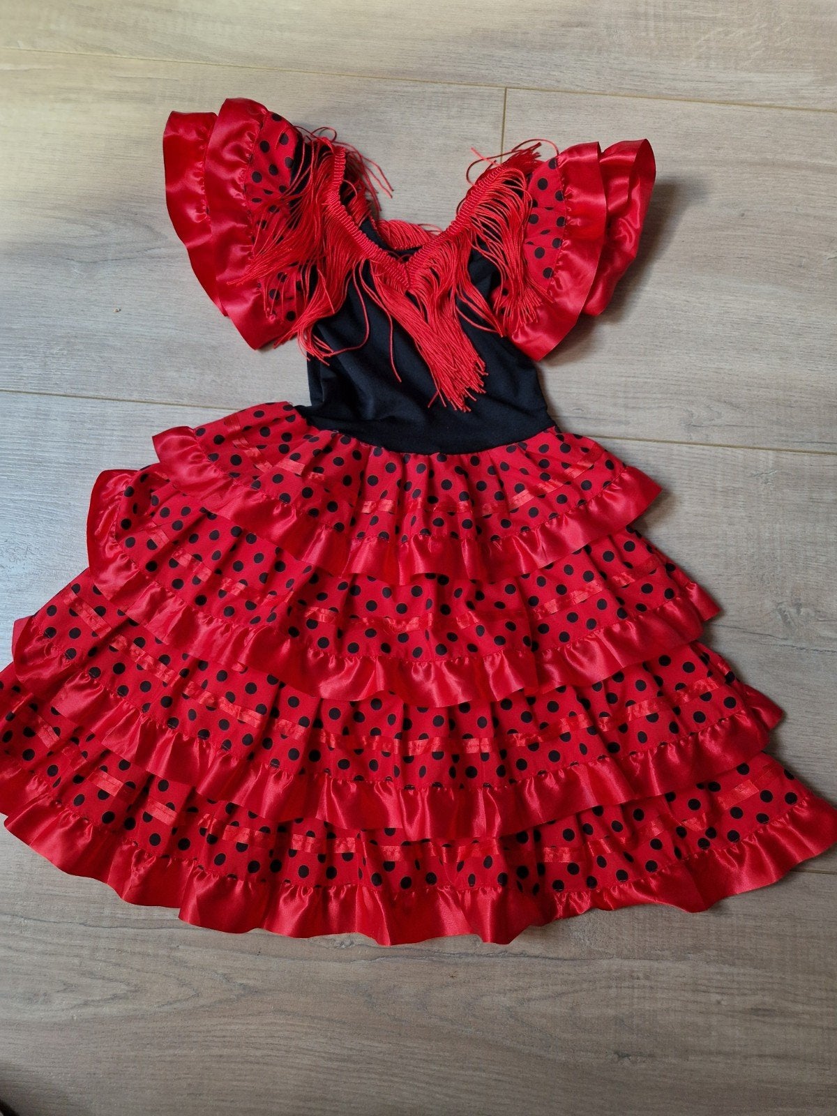Flamenco jurk rood met zwarte stippen - Maat 4, Kinderen en Baby's, Ophalen of Verzenden
