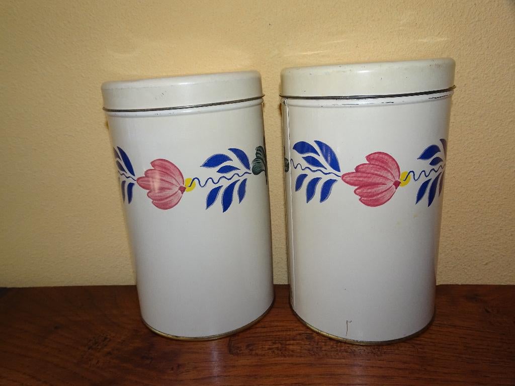2 Vintage Boerenbont Boch voorraadbussen, Ophalen of Verzenden, Gebruikt, Overige materialen, Overige typen