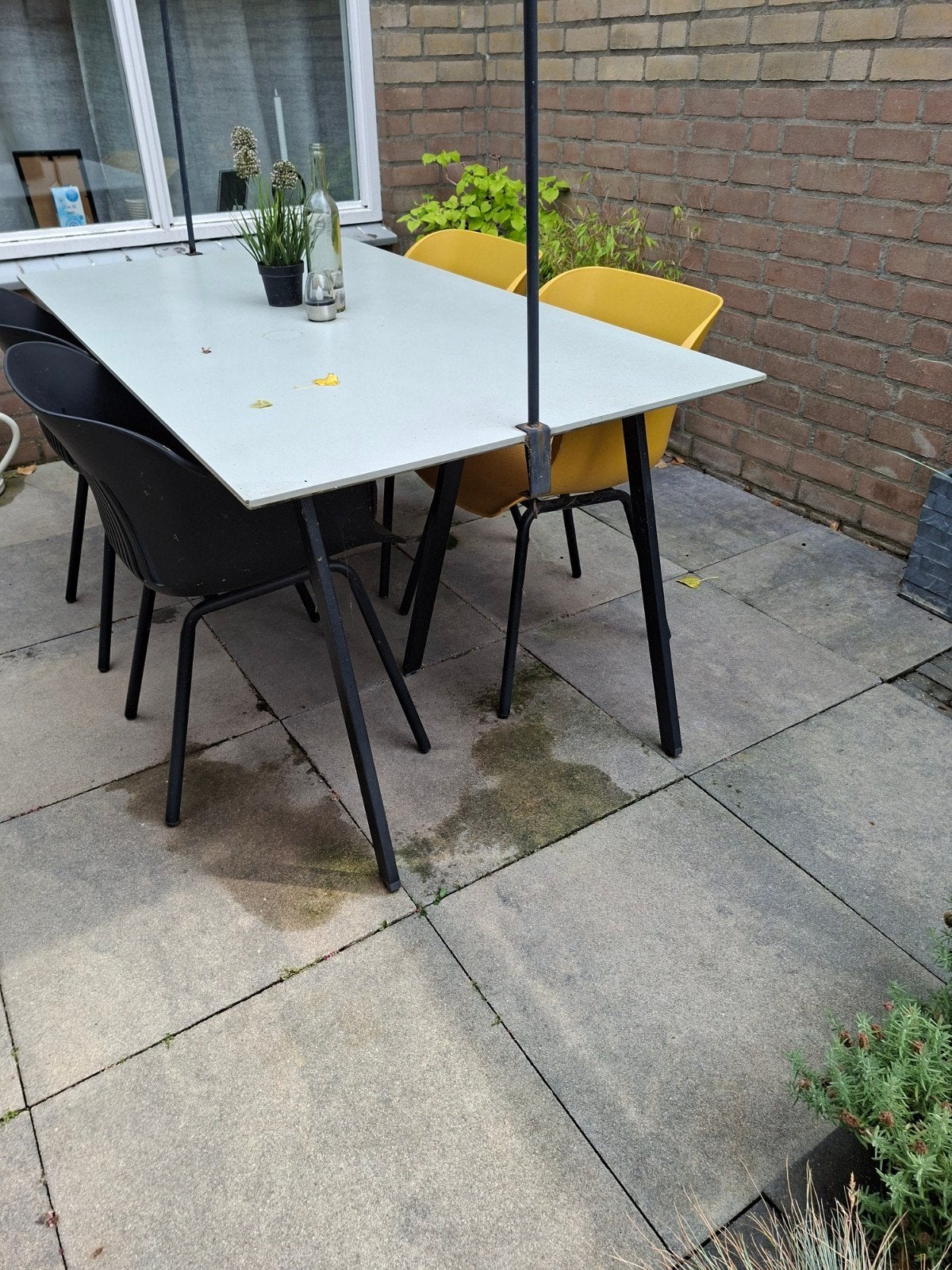 tuinstel tafel en stoelen, Ophalen, Gebruikt, Rechthoekig, Overige materialen