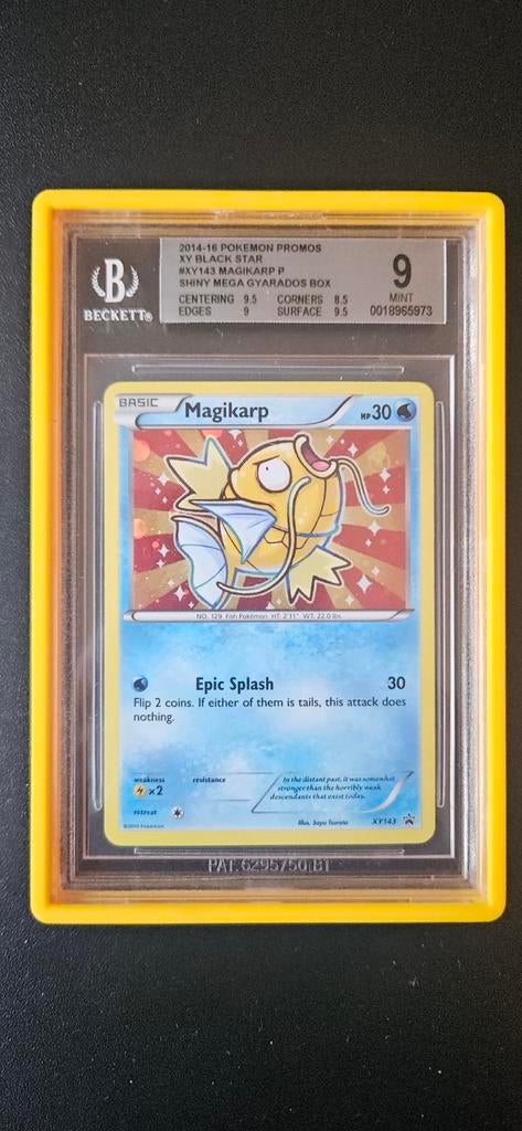 Magikarp XY143 Promo BGS 9 Pokémon Kaart, Ophalen of Verzenden, Zo goed als nieuw, Losse kaart