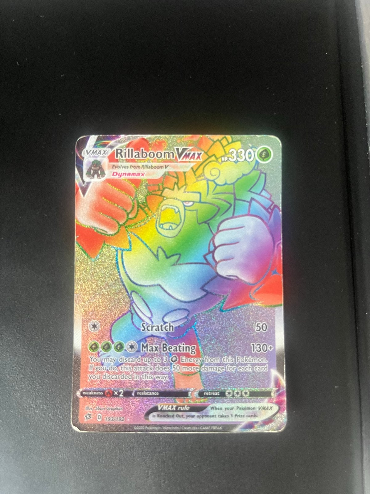 Pokémon Kaart Rillaboom VMAX Rainbow Rare, Ophalen of Verzenden, Zo goed als nieuw, Losse kaart, Foil