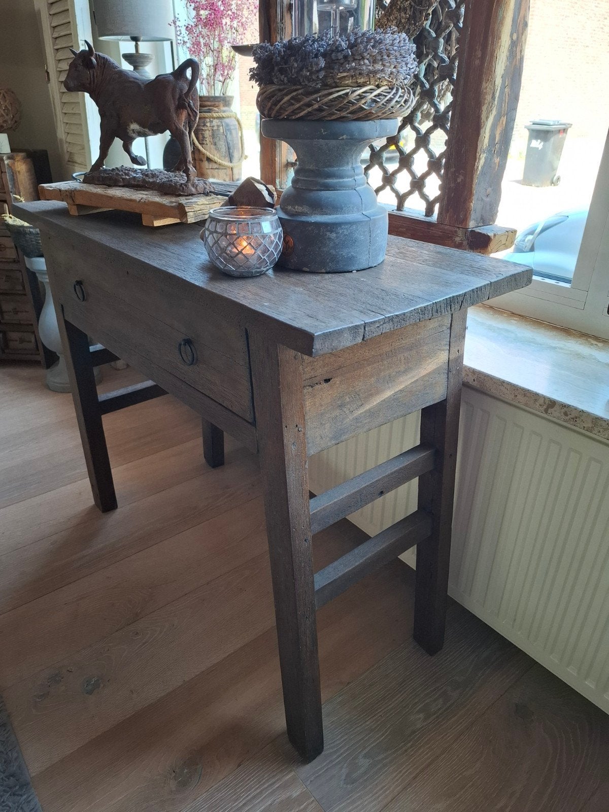 sidetable stoer sober landelijk robuust kaptafel tafeltje, Huis en Inrichting, Ophalen, 100 tot 150 cm, Stoer sober landelijk robuust