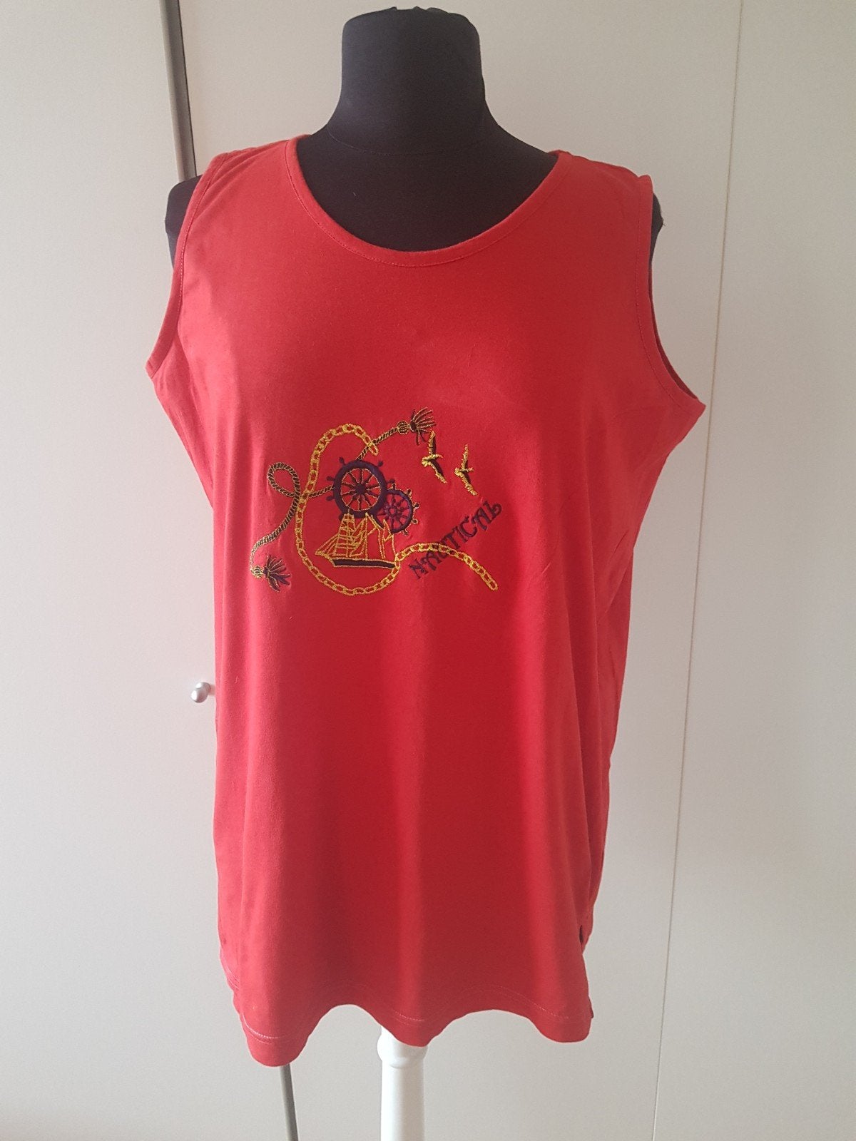 Rode vintage tanktop met nautisch borduursel – maat XL, Maat 46/48 (XL) of groter, Ophalen of Verzenden, Zo goed als nieuw, Zonder mouw