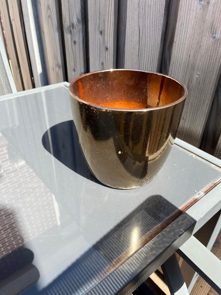 Gouden bloempot/plantenbak h 20 doorsnee 20, 25 tot 40 cm, Gebruikt, Rond, Binnen